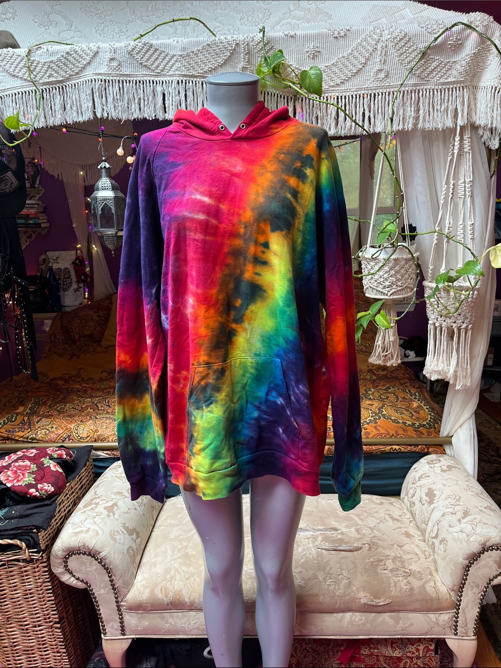 Boho Hippie Rainbow tie dye pullover hoodie sweatshirt